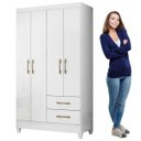 Ver imagem 6 de Guarda-Roupa Solteiro 4 Portas 2 Gavetas e Pés Chile Branco