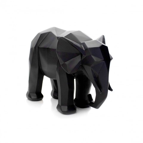 Escultura Elefante em Poliresina Preto 20x25x13 cm - D’Rossi