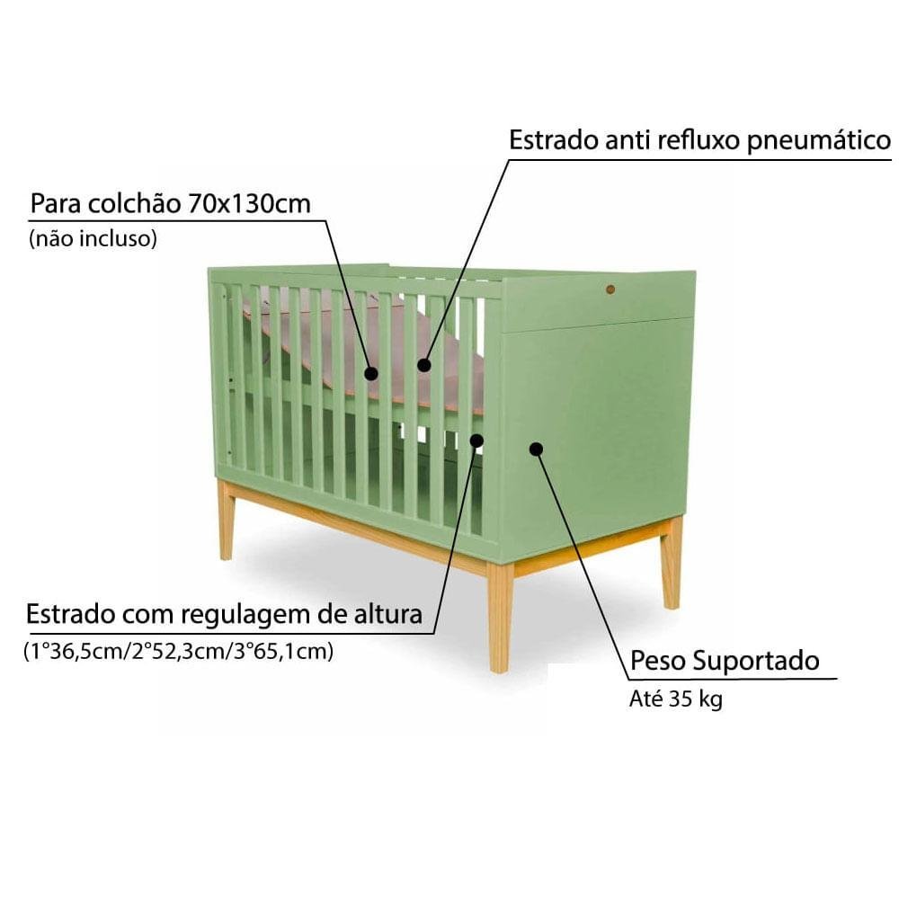 Berço Mini Cama Retrô Amor Perfeito - Verde/Natural - 3