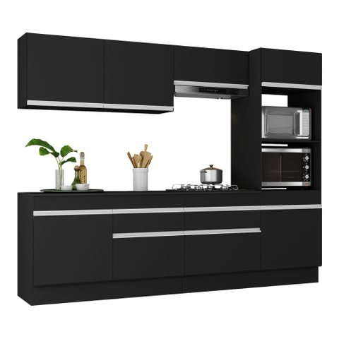 Armário de Cozinha Completa 5 Peças com Rodapé Mp2180 Made Multimóveis Preto/branco