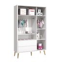 Ver imagem 2 de Dormitório Infantil Theo 3 Portas, Cômoda 6 Gavetas, Berço, Mesa de Canto Branco Fosco com Pés Madei