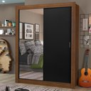 Ver imagem 1 de Guarda-Roupa Solteiro Madesa Dallas Plus 2 Portas de Correr com Espelho 4 Gavetas Rustic/Preto Cor:R
