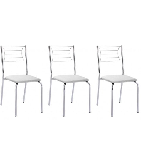 Kit 3 Cadeiras Nanda cromada para cozinha ou espaço gourmet-Assento corino branco GAT MAGAZINE