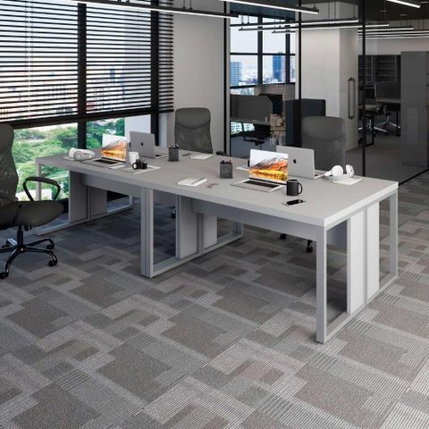 Plataforma de Trabalho para 4 Pessoas 300cm 120cm MDF-MDP Cinza F5 Office