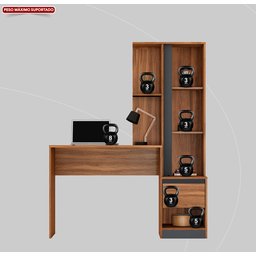 Mesa Escrivaninha Home Office com Armario Quarto Sala Escritorio Estante Livros Morada Cor Nature - 5
