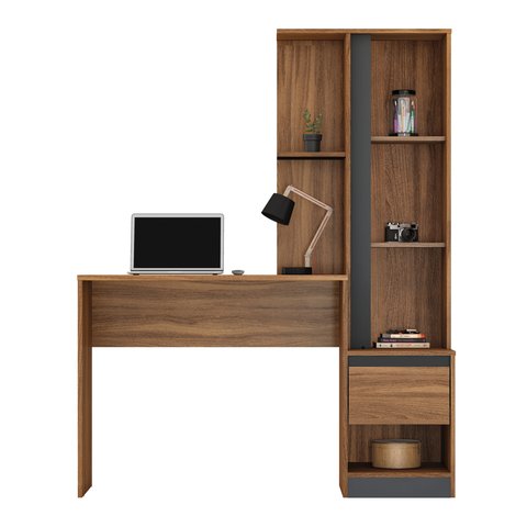 Mesa Escrivaninha Home Office com Armario Quarto Sala Escritorio Estante Livros Morada Cor Nature