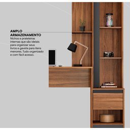 Mesa Escrivaninha Home Office com Armario Quarto Sala Escritorio Estante Livros Morada Cor Nature - 9