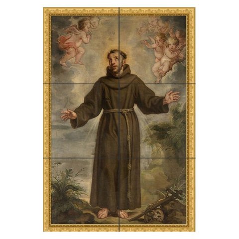 Quadro São Francisco de Assis com Anjos 60x40 em Azulejos