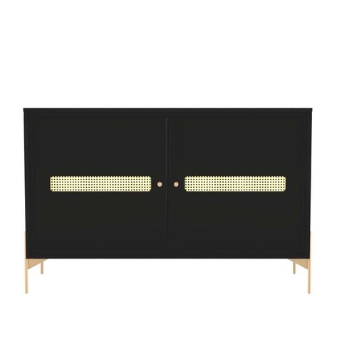 Balcão Buffet Paraty 113 Cm 2 Pts Laca com Portas em Palhinha Preto