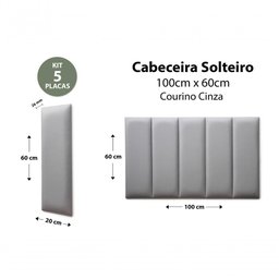 Placas Cabeceira Solteiro 100cm X 60cm 5 Placas Cinza - 2
