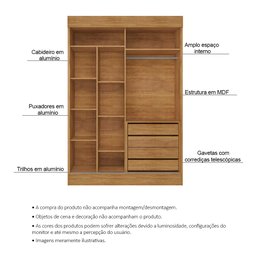 Guarda Roupa Solteiro 2 Portas Deslizante 4 Gavetas Chicago Cedro - Saga Decor - 3