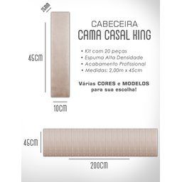 Kit 20 Cabeceiras Estofadas de Cama King Box Casal Modulada Autocolante 2,00mx45cm - 9