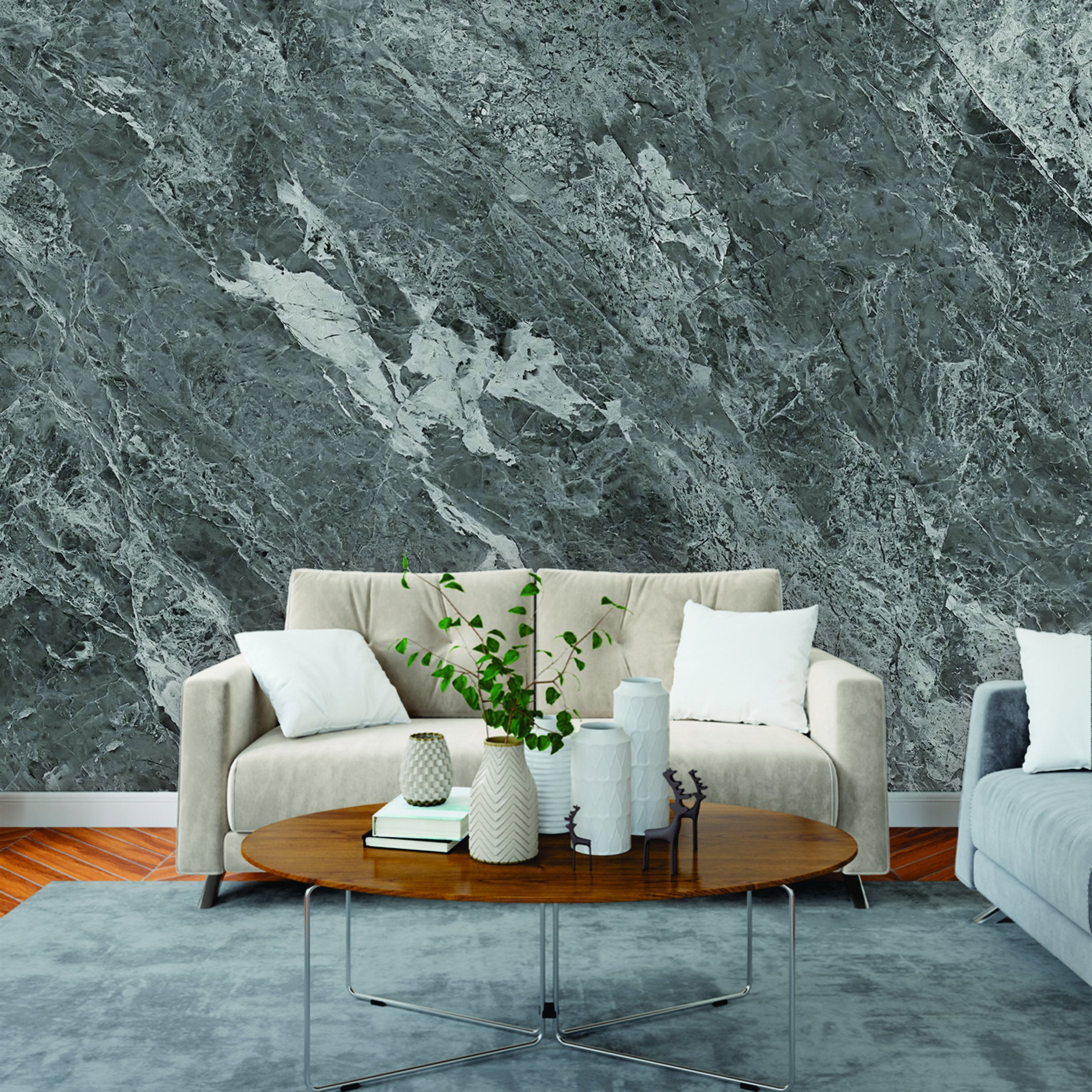 Papel de Parede Painel 3D Mármore Carrara Cinza Escuro 3M Revestimento Pedra Requinte - 2