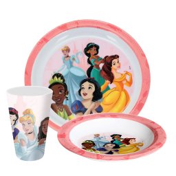 Kit Refeição Infantil Princesas Disney 3 Peças Pratos e Copo - 1