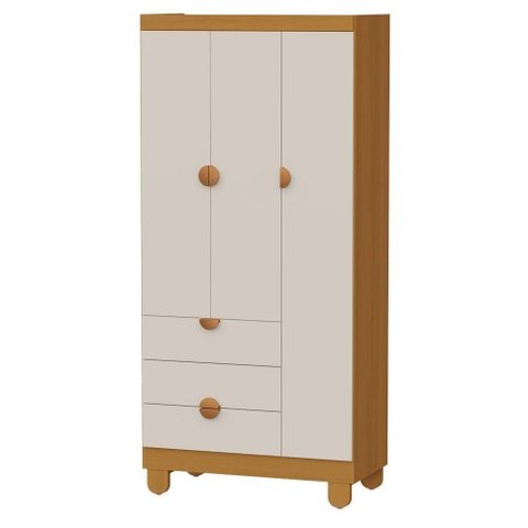 Guarda Roupa Infantil Apolo 3 Portas de Bater 3 Gavetas MDF Areia Fosco Reller Móveis 90cm
