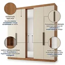 Ver imagem 5 de Guarda-Roupa Casal 5 Portas 4 Gavetas com Espelho MDF 200cm Supremo Yescasa Off White Freijó/Areia