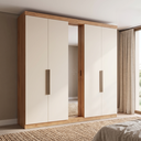 Ver imagem 1 de Guarda-Roupa Casal 5 Portas 4 Gavetas com Espelho MDF 200cm Supremo Yescasa Off White Freijó/Areia