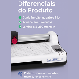 Kit Plastificadora 3x1 A4 + 100 Plástico Plastificação Kp08 110v - 8