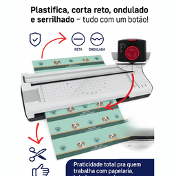 Kit Plastificadora 3x1 A4 + 100 Plástico Plastificação Kp08 110v - 9