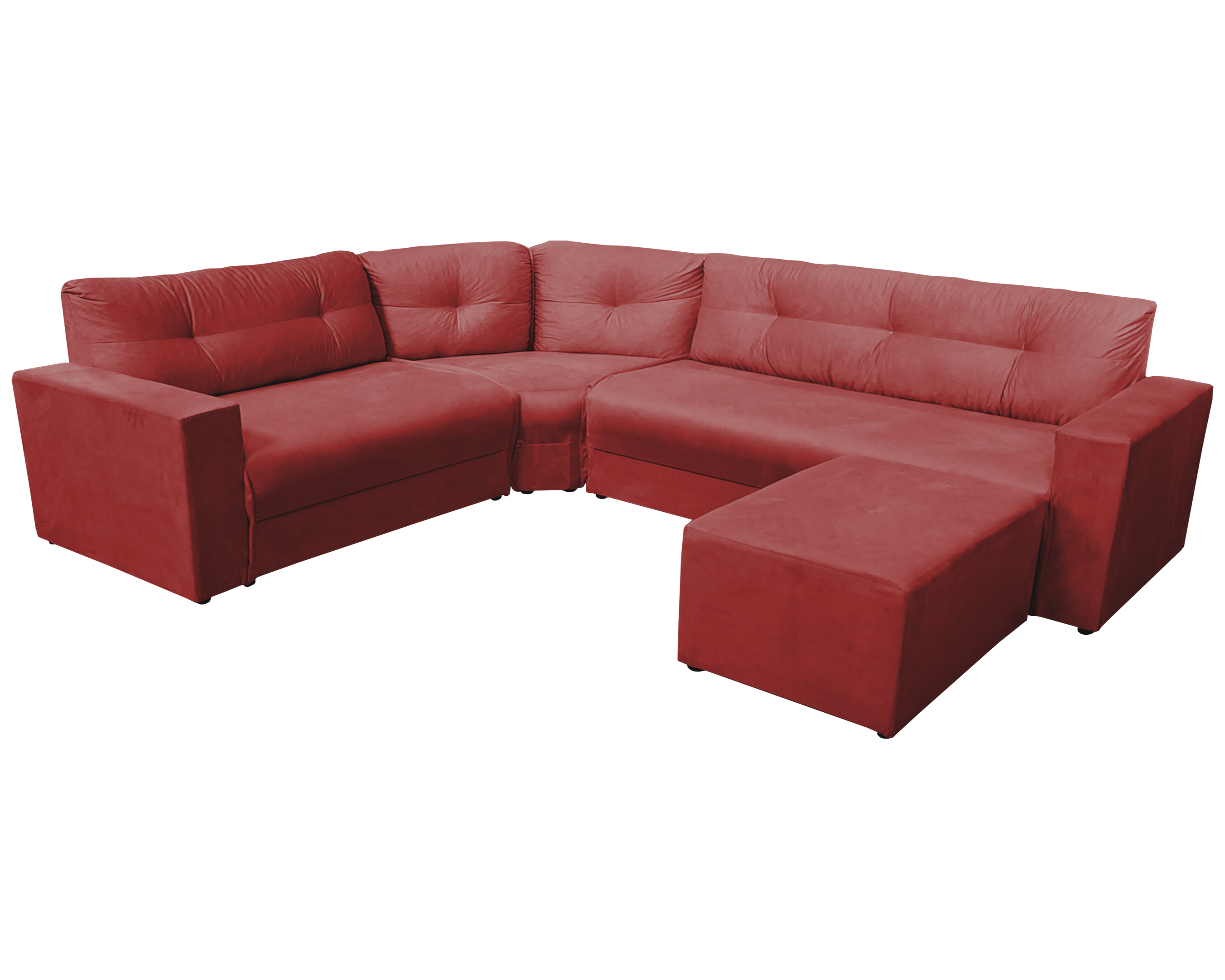 Sofá de canto com chaise encosto fixo espuma D28 tecido suede