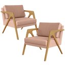 Ver imagem 1 de Kit 2 Poltronas Decorativas para Sala Estar Pietra Estrutura de Madeira L02 Linho Rosê - Lyam