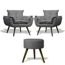 Ver imagem 1 de Kit 2 Poltronas Opalas com Puff Redondo Suede Grafite