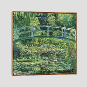 Quadro Claude Monet Passarela Dos Lírios D'água Tela Moldura Bege 40X40Cm