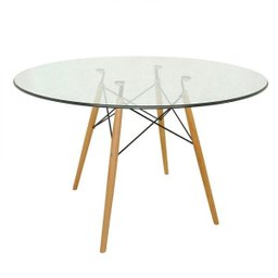 Mesa Redonda Tampo Vidro e Base Madeira Eiffel  Móveis - 1