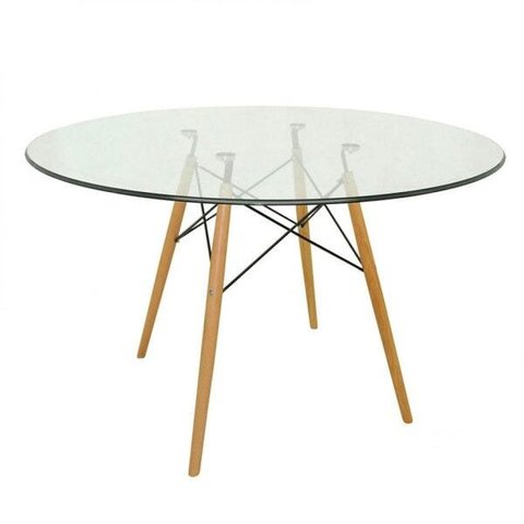 Mesa Redonda Tampo Vidro e Base Madeira Eiffel  Móveis