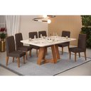 Ver imagem 1 de Conjunto: Mesa de Cozinha Celeste C/ Tampo Madeirado C/ Vidro Curvo 160x90cm e 6 Cadeiras Lia Freijo