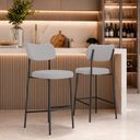 Ver imagem 1 de Kit 2 Banquetas Baixa Sala de Jantar Lisa Pés Preto Linho Cinza m² - Monari Design