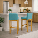 Ver imagem 6 de Banqueta Viena Alta Estofada em Veludo com Base de Madeira Azul-turquesa Liberty Móveis