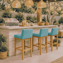 Ver imagem 2 de Banqueta Viena Alta Estofada em Veludo com Base de Madeira Azul-turquesa Liberty Móveis