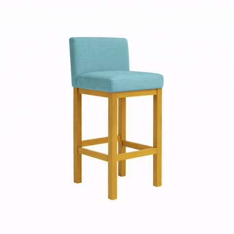 Banqueta Viena Alta Estofada em Veludo com Base de Madeira Azul-turquesa Liberty Móveis