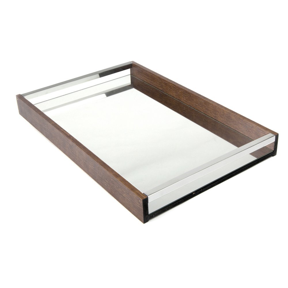 Bandeja de Madeira Fundo Espelho alça inox Woodart 45 x 30 x 5 cms - 1