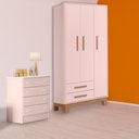 Ver imagem 1 de Conjunto Guarda Ropa Slim 3 Portas 2 Gavetas e Cômoda 4 Gavetas Rosa