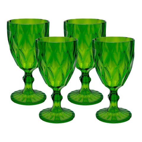 Jogo 4 Taças de Acrílico Verde Diamond Diamante Festa Piscina Plástico 330ml Lyor