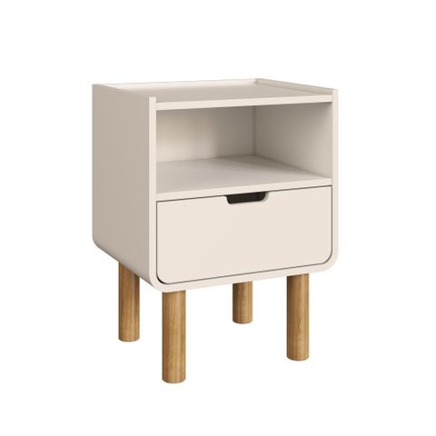 Mesa de Cabeceira 45cm 1 Gaveta Orgânica Pé Madeira Aura| Offwhite