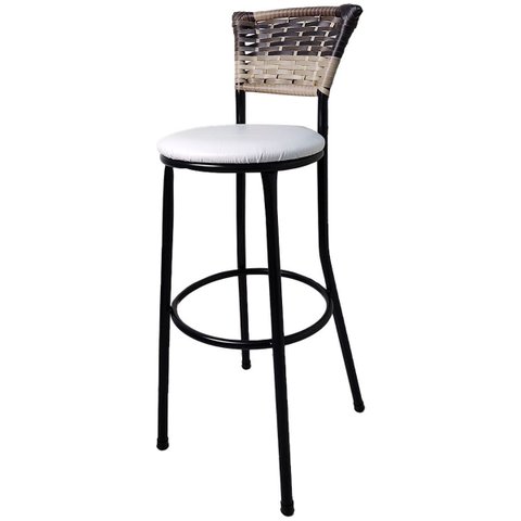 Banqueta Bistrô Aço Junco Sintético Degrade Assento Branco 