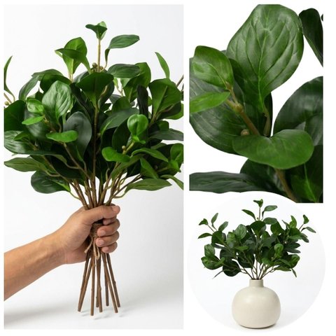 Peperômia Artificial 65cm Kit 5 Galhos Realistas para Vasos e Decoração