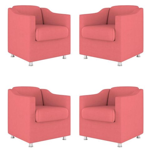 Kit 04 Cadeira Poltronas Decorativas Sala de Espera Clinica Cor:rosa