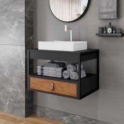 Gabinete para Banheiro Harley com 1 Gaveta e Cuba Dalla Preto/preto/canela - 2