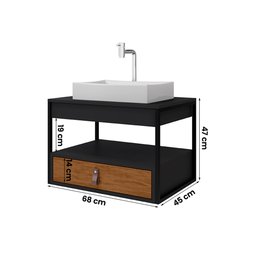 Gabinete para Banheiro Harley com 1 Gaveta e Cuba Dalla Preto/preto/canela - 3
