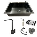 Ver imagem 1 de Cuba Cozinha Aço Inox Preta Quadrada 60x45 C/ Torneira