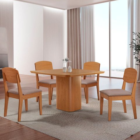 Mesa de Jantar Eloise 90cm Tampo Mdf Laminado com 4 Cadeiras Copper Moderna Mobília
