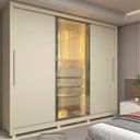 Ver imagem 1 de Guarda-Roupa Casal 3 Portas 1 Porta Reflecta com LED com Pés 100% MDF Royale Off White