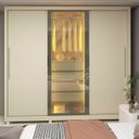 Ver mais imagens de Guarda-Roupa Casal 3 Portas 1 Porta Reflecta com LED com Pés 100% MDF Royale Off White