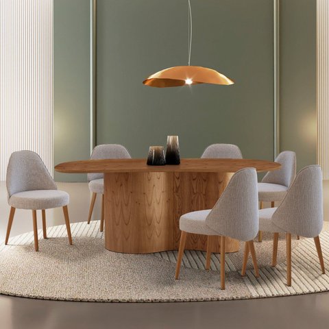 Mesa de Jantar 180cm x 80cm Madeira Tampo Laminado Orgânico com 6 Cadeiras Ester Marrom/Brisa/Imbuia