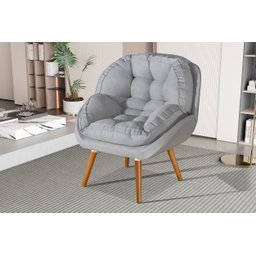 Poltrona Linho Luxo/conforto Premium Pés Palito Madeira:gelo/linho - 2