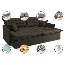 Sofá Sem Caixa Retrátil e Reclinável 1,95m Cama inBox Versátil Suede Velusoft Café - 3